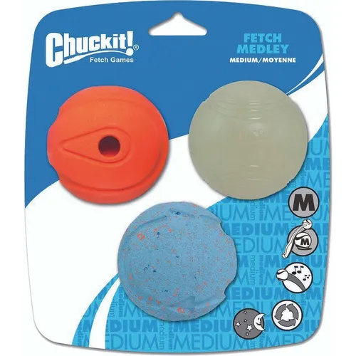 Fetch Medley Ball 3 Pack Chuckit - M (pack 3 Pelotas) Color Naranja Azul Fluor