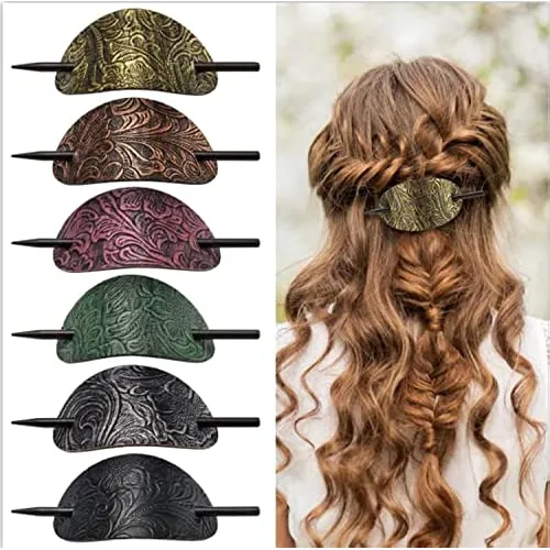 Noverlife 6pcs Faux Leather Hair Barrette With Stick, Jgwss