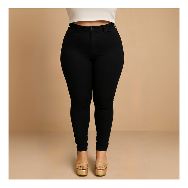 Calça Jeans Plus Size Cintura Alta Elastano Lycra Modeladora Calça Jeans Plus Size Cintura Alta Elastano Lycra Modeladora