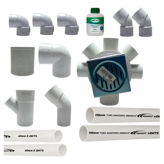 Combo Kit Desagüe Cloacal P/ Baño C/ Caños Pvc 110mm Blanco