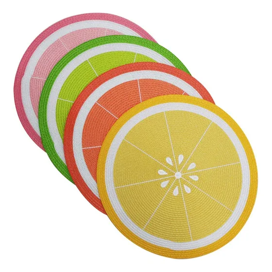 4 Mantel Individual Redondo Rodaja Fruta Limon Naranja