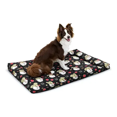 Cama Mel Vest Casa Colchao Grande Patinhas Coloridas 90x65cm Preto Dog