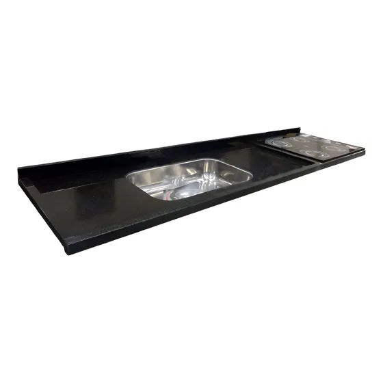 Pia Granito Com Furo Para Cooktop 4 Bocas Preto Sg 1,80