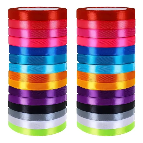 30pzs Rollos Listón Satinado De Doble Cara Popotillo 1cm*22m
