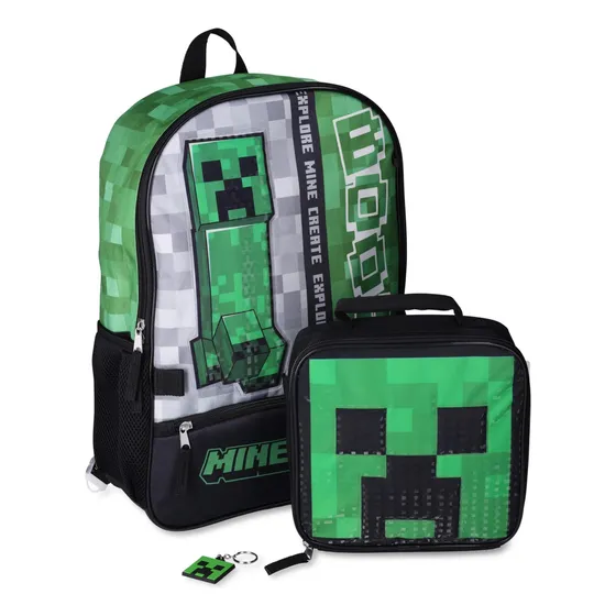 Set Morral Escolar Minecraft Con Lonchera