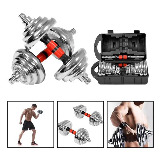 Set De Mancuernas Cromadas Boomfit Ajustables 20 Kg Maletín Color Cromado