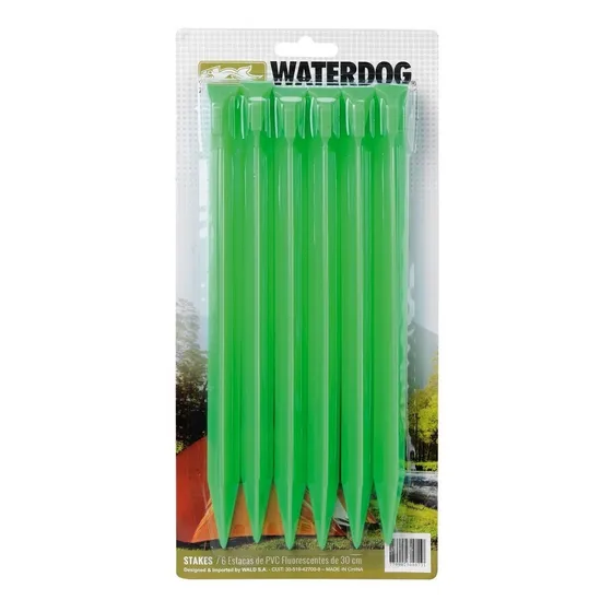Estacas Pack 6u. Pvc Fluorecente Carpa Camping Waterdog Color Verde