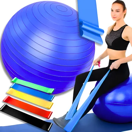 Bola Suiça Pilates Fisio 65cm + Faixa Elastica + 5 Mini Band - Bola De Pilates Elásticos