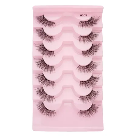 Cílios Postiços Meio 7 Pares De Cílios Falso Vison Extensão Cilios Fox M705 Naturais Longos Cilios Postico Preto C 1.1 Cm