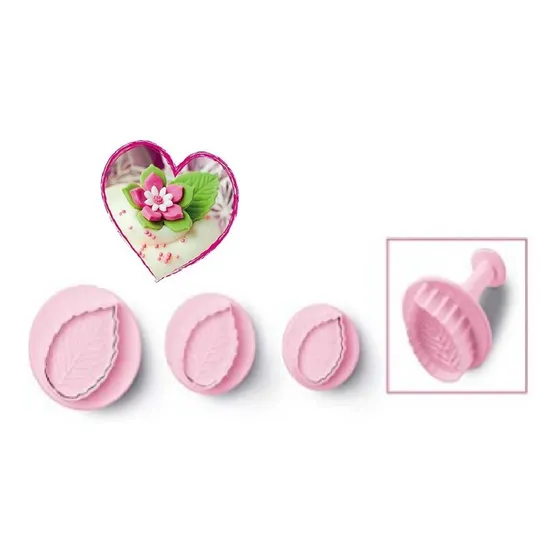Juego De 3 Cortadores Eyector Expulsor Para Fondant Hoja