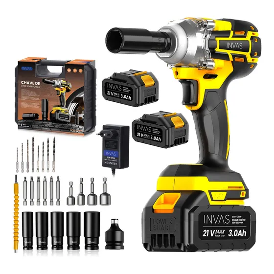 Parafusadeira Chave De Impacto 21v C/2 Bateria Lítio 3000mah + Jogo Brocas,parafusadeira Furadeira De Impacto Elétrica Chave De Impacto Para Mecânica Ferramentas Automotivas Com Acessórios E Maleta