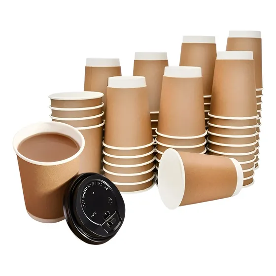 Set 100 Vasos Desechables Kraft Vaso Doble Pared C/tapa 8oz Color Marrón claro / vaso kraft doble pared 8oz