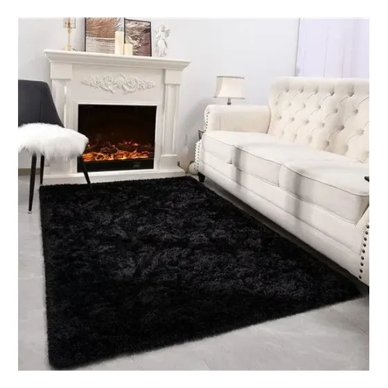 Alfombra Tapete Shaggy Peluda 150 X 200cm Pelo Alto Ancho 2 m Color Negro Diseño de la tela Veteado Largo 1.5 m