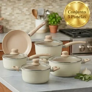 Pítia Jogo de Panelas Antiaderente 5 Peças Indução Revestimento Cerâmico Cozinha