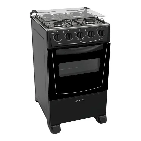 Cocina Punktal PK-268BK Viena Super Gas 4h Horno 51l Limpia Fácil Color Negro Sin Tapa De Vidrio | Cuotas sin interés