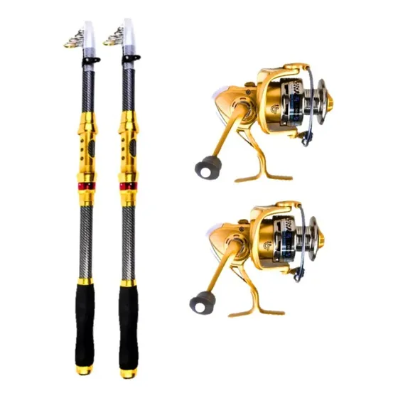 2 Vara 4,50m Carbono 15kg Aluminio + 2 Molinete Fb 5000 Cmik
