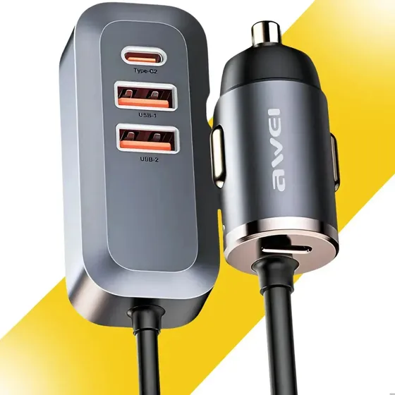 Carregador Veicular Awei C-835 100w Usb-c Usb-a E Cabo 1,5m Cinza