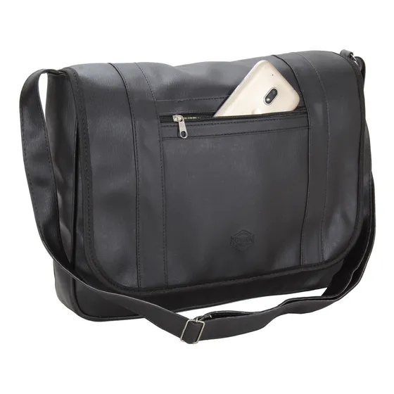 Bolsa Masculina Transversal Carteiro Couro sintético Bastianini Cor Preto