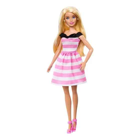 Muñeca 65 Aniversario De Barbie Con Vestido Blanco Y Rosa