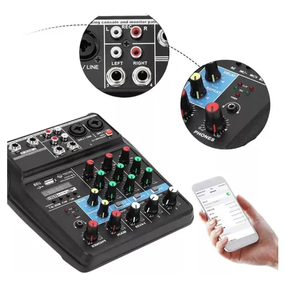Mesa De Som Interface 4 Canais Teyun 24 Tipos De Efeitos Voz Blutu