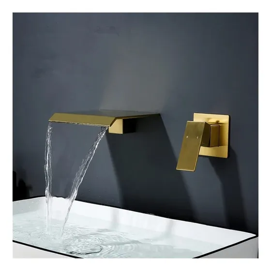 Grifo Lavabo Baño Dorado Cepillado Mezclador Cascada Negro 2
