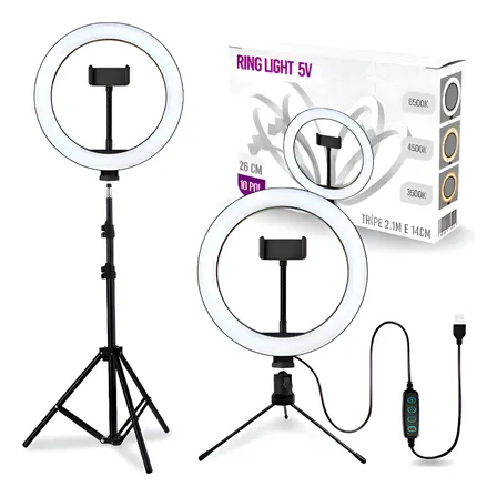 Ring Light B-max 26cm Com Tripé E Ajuste De Cor 3200k-5800k Usb