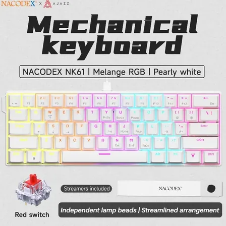 Teclado Mecânico Para Jogos Ajazz Nk61 Com 60% Fio Hotswap Branco Inglês Us