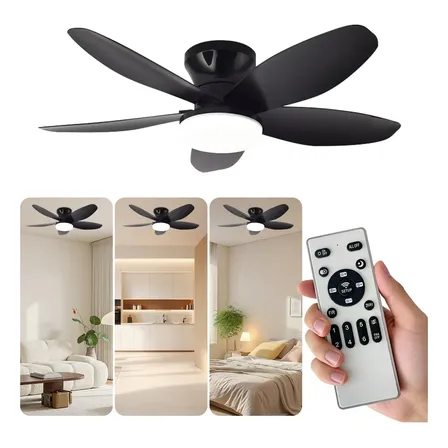 Ventilador De Teto Silencioso Com Luz Controle Remoto 5 Pás 88 Cm 60/50 Preto 110/220v Abs 5