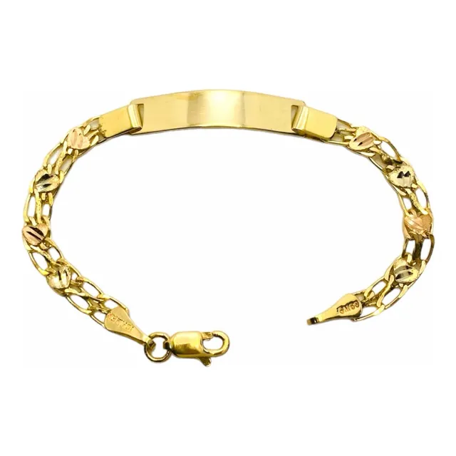Pulsera Esclava Niños Corazones Oro Florentino 10k 12.7cm