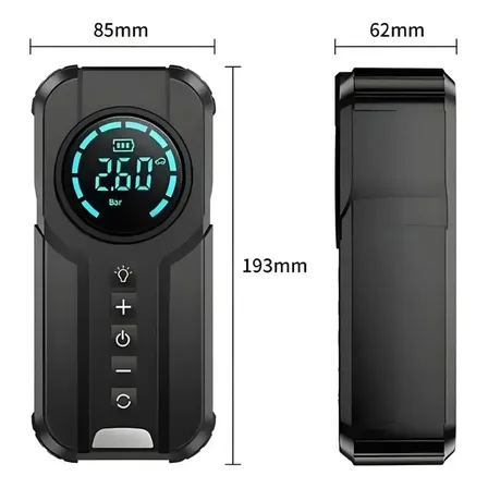 Mini Compressor de Ar Digital B&G Portátil para Carro, Moto e Bicicleta com Power Bank