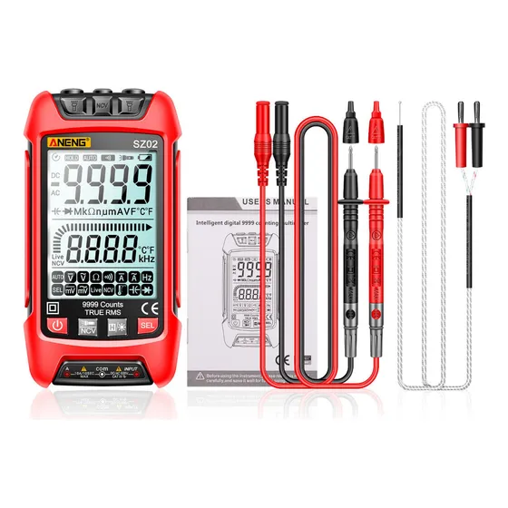 Multímetro Digital 9999 Sz02 Voltaje CA CC / Corriente CA CC/ Medidor de Resistencia/Capacitancia/Temperatura