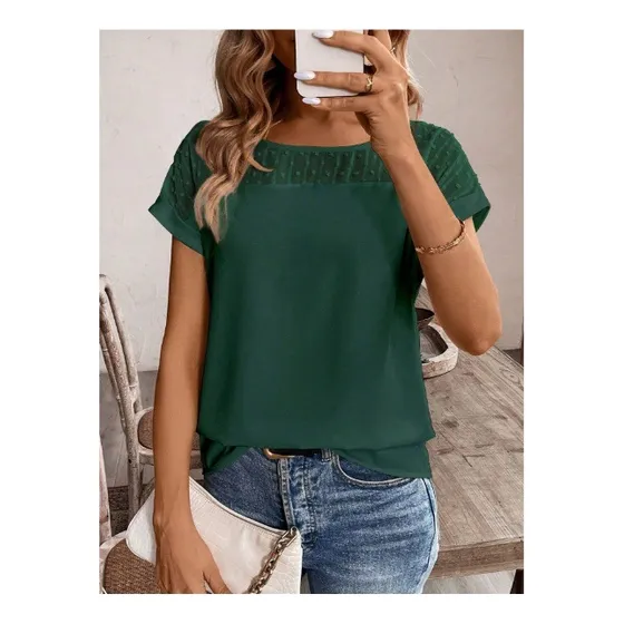 Blusa Cuello Redondo Con Encaje