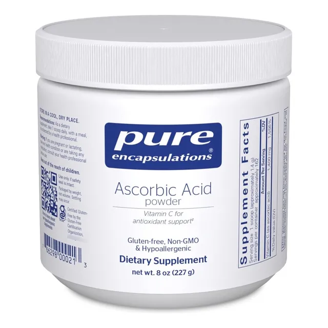 Ácido Ascórbico En Polvo Pure Encapsulations 227 G Sabor Sin Sabor