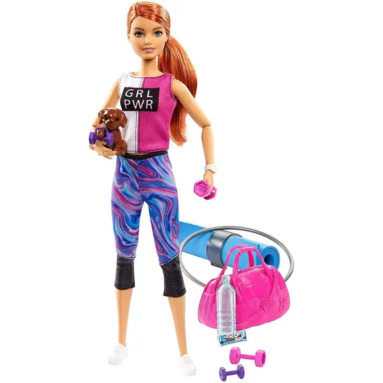 Muñeca Barbie Deportiva De Pelo Rojo, Con Cachorro Y 9 Acces