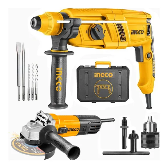 Taladro Rotomartillo 800w + Amoladora 710w +adaptador Ingco 