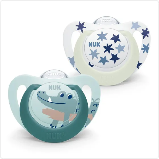 Chupetes Nuk Star Day & Night Bebe Luminoso Pack X 2 Un Color 6/18 Cocodrilo