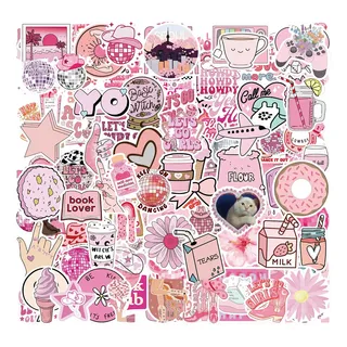 150pzs Rosa Cute Feliz  Calcomanias Stickers Pvc Contra Agua Rosa Pálido