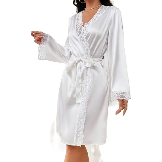 Roupao Robe De Cetim Noiva  Com Renda