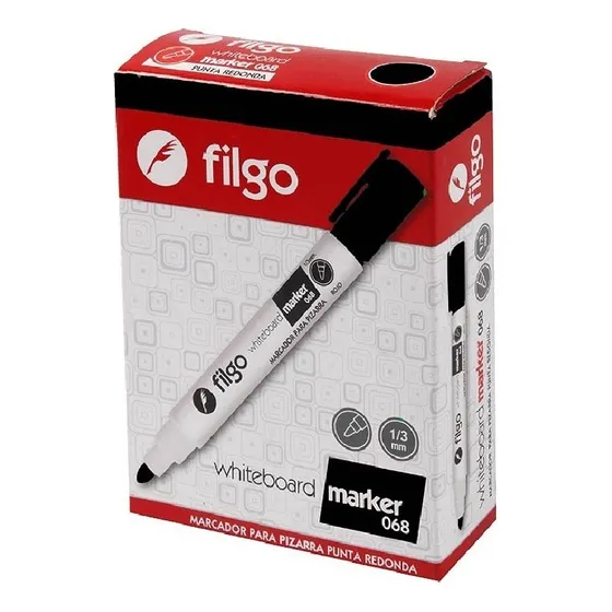 Caja X 12 Marcadores Para Pizarra Blanca Filgo 068 Rotafolio Color Negro