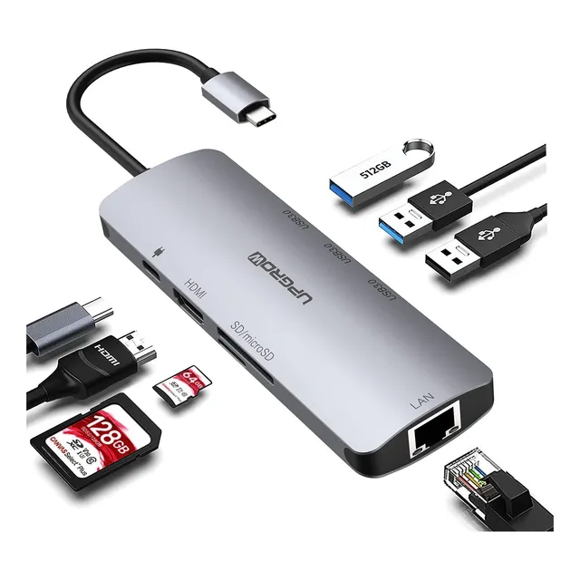 Adaptador Hub Upgrow 8en1 Thunderbolt Ethernet 4k Mac Win