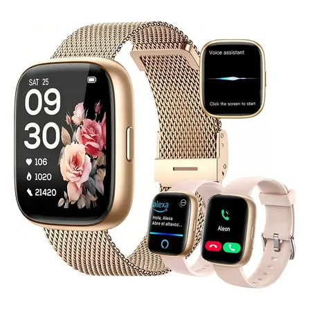 Smartwatch Feminino Esportivo Relógio Inteligente Ouro Rosa Bege