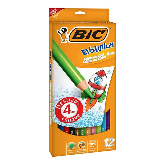 Colores Bic Evolution Largos Mina Gruesa 4mm x12 Unidades Dibujo Arte Colegial Escolar