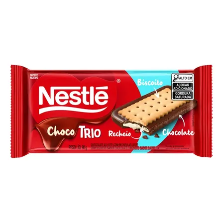 Barra De Chocolate Ao Leite Nestlé Choco Trio Com Biscoito E Baunilha 90g