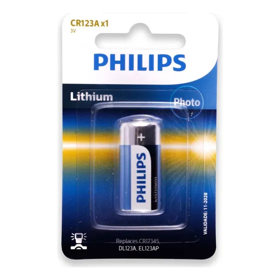 01 Pilha Bateria Cr123 Philips 1 Cartela