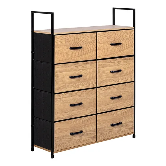 MUEBLANA Cajonera de Madera con 8 Cajones | Cajones de tela | Organizador Ropa Recámara Oficina | Estructura Metálica 80x101cm | Fácil de Armar | Color Marrón