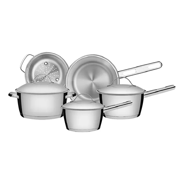 Jogo De Panelas Tramontina Allegra Em Aço Inox Com Fundo Triplo 5 Peças