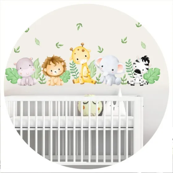 Vinilo Decorativo Bebe Animalitos Safari Elefante Acuarela