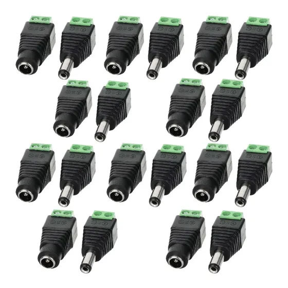 Kit 10 Conectores Jack Macho Hembra Par Plug Cámaras 2.1mm