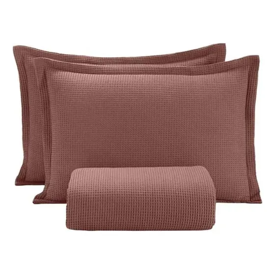 Kit Colcha Casal 3 Pçs Piquet Liso Terracota Dohler Algodão