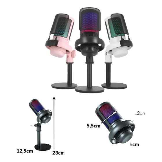 Microfone Condensador Gamer Rgb Live Stream Podcast Usb